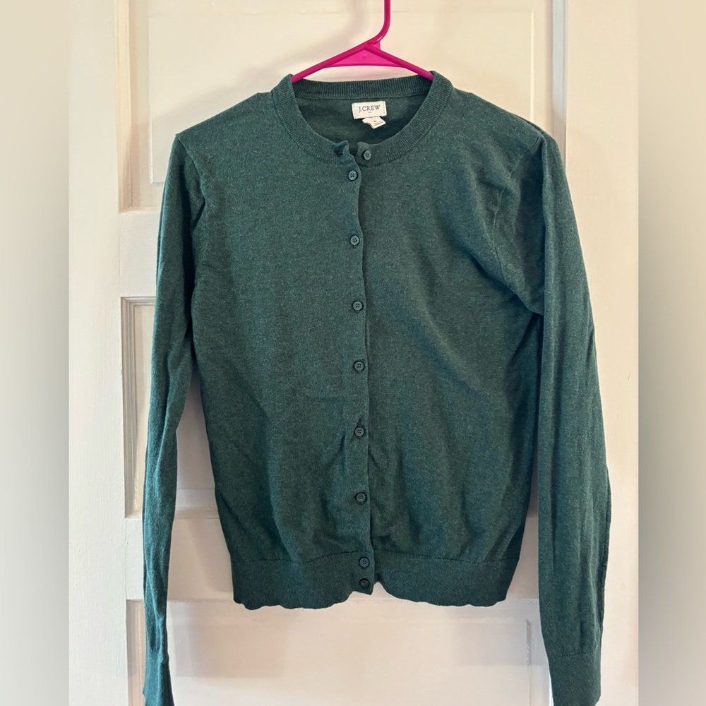 Green J Crew Knit Cardigan, Button Front